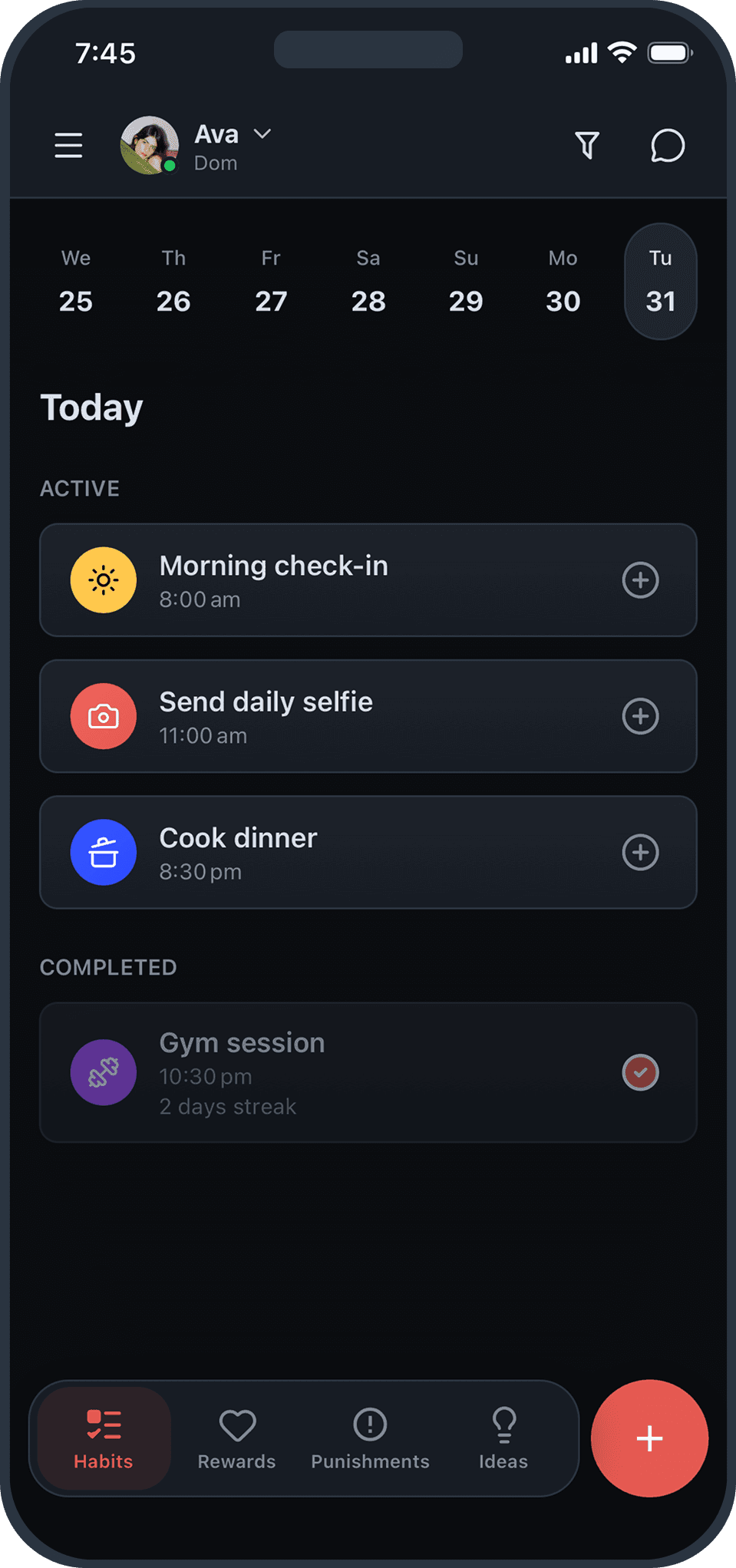Collar app — habit tracking screen